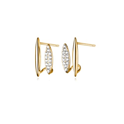 Reffeer Massive 925 Sterling Silber CZ Huggie Ohrringe Halbe Creolen für Frauen Doppelte Creolen Ohrstecker Offene Creolen Minimalistisch (B-Gelb) von Reffeer
