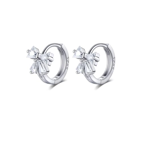 Reffeer Massive 925 Sterling Silber CZ Schleife Huggie Ohrringe Creolen für Frauen Kleine Schleife Creolen Knorpel (A-Silber) von Reffeer