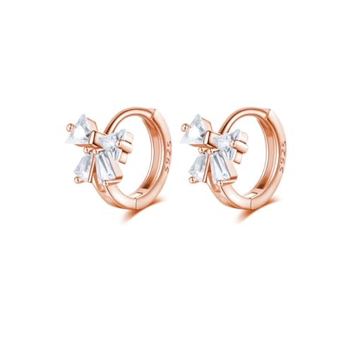 Reffeer Massive 925 Sterling Silber CZ Schleife Huggie Ohrringe Creolen für Frauen Kleine Schleife Creolen Knorpel (C-Roségold) von Reffeer