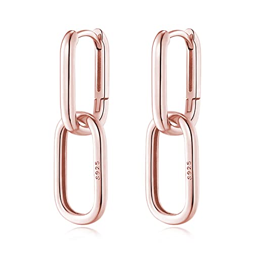 Reffeer Massive 925 Sterling Silber Gliederkette Ohrringe Creolen für Frauen Teenager U Creolen Minimalistische Huggie Tropfen Ohrringe (C-Rose Gold Plated) von Reffeer