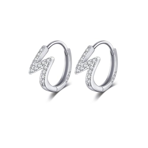 Reffeer Massive 925 Sterling Silber Lightning Bolt Ohrringe Creolen für Frauen Funkelnde CZ Creolen Huggies (A-Silber) von Reffeer
