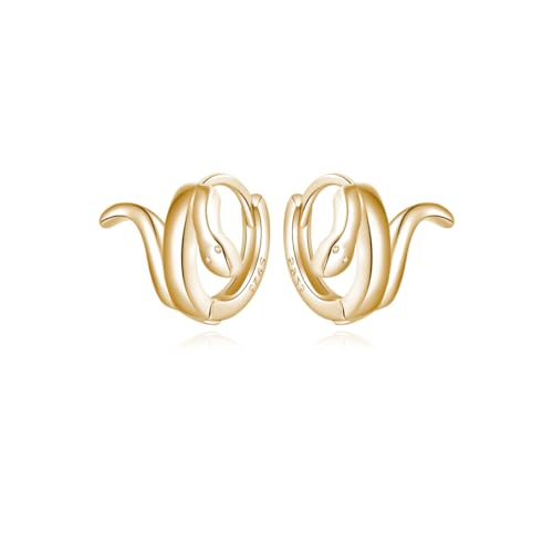 Reffeer Massive 925 Sterling Silber Schlangen-Huggie-Ohrringe für Damen, kleine Schlangen-Creolen (B-Gelb) von Reffeer