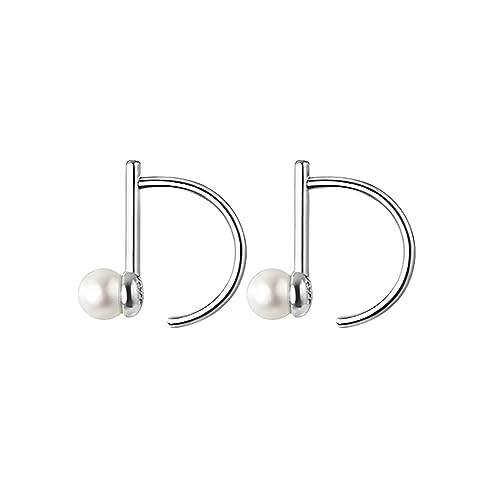 Reffeer Massive 925er Sterlingsilber-Perlen-Halb-Creolen für Damen, Ohrringe, Bar-Creolen, offene kleine Huggie-Ohrringe (A-Silber) von Reffeer