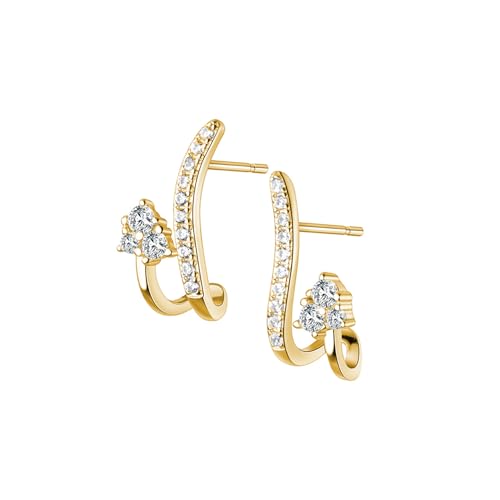 Reffeer Massives 925 Sterling Silber CZ Crawler Ohrringe Manschette für Frauen Ohrringe CZ Wrap Ohrstecker Hypoallergen (B-Gelb) von Reffeer