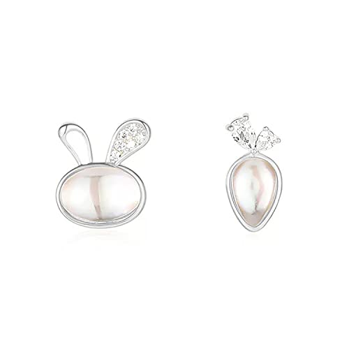 Reffeer Massives 925 Sterling Silber CZ Hasenohrringe Ohrstecker für Frauen Ohrringe Süße Kaninchen Karottenohrringe Ohrstecker Mondsteinohrringe Asymmetrisch (A-Silber) von Reffeer