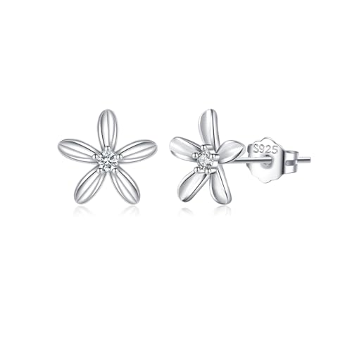 Reffeer Massives 925 Sterling Silber Kleine Blumen Ohrringe Ohrstecker für Frauen Ohrringe Mädchen Hübsche CZ Blumen Ohrstecker (A-Silber) von Reffeer