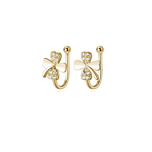 Reffeer Ohrclips aus massivem 925er-Sterlingsilber mit kubischen Zirkonia-Kristallen und Blumen-Clip-On-Ohrmanschetten für Frauen, Blumenklee-Clip-On-Ohrringe, nicht durchdringend (B-Gelb) von Reffeer