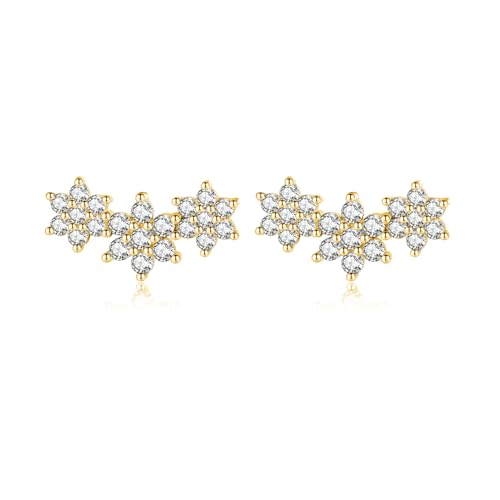 Reffeer Ohrstecker aus 925er Sterlingsilber mit Zirkonia in Blumenform für Damen (B-Gelb) von Reffeer