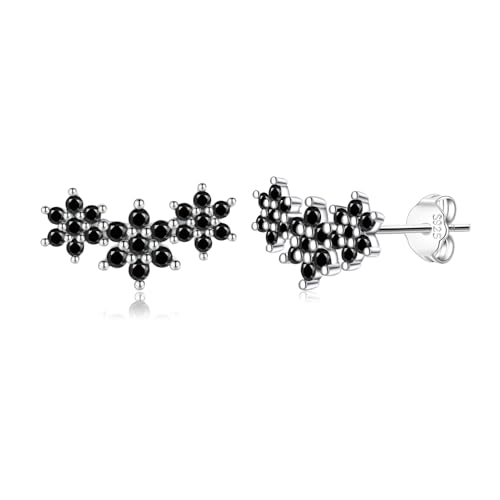 Reffeer Ohrstecker aus massivem 925er-Sterlingsilber, Blumen-Ohrstecker für Damen und Mädchen, CZ, schwarze Blumen-Ohrstecker, Knorpel-Ohrringe, Helix-Ohrringe (A-Silber) von Reffeer