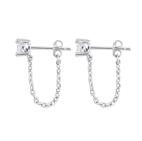 Reffeer 925 Sterling Silber Ketten-Ohrringe für Damen und Mädchen, Kleine Ohrringe, Ohrstecker (A-Silver) von Reffeer