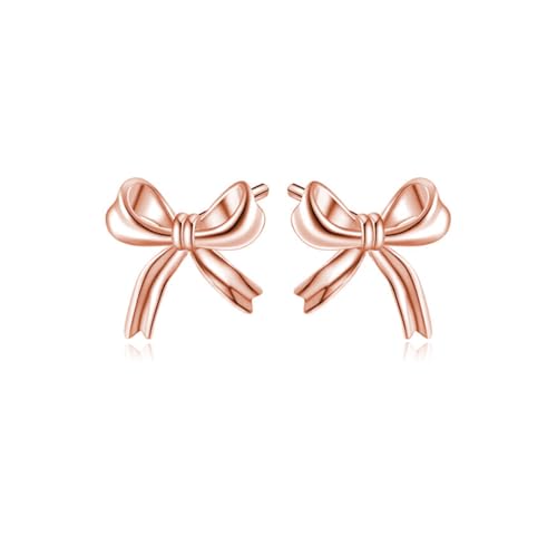 Reffeer Ohrstecker aus massivem 925er-Sterlingsilber mit Schleife für Damen, kleine Band-Ohrstecker mit Schleife (C-Roségold) von Reffeer