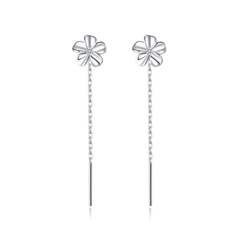 Reffeer Solid 925 Sterling Silber Plumeria Blume Kette baumeln Ohrringe für Frauen Teens CZ Blume Ohrringe Threader Drops (A-Silber) von Reffeer