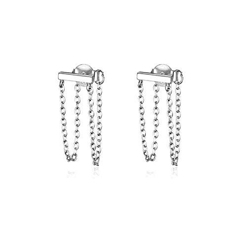 Reffeer Solide 925 Sterling Silber Bar Quaste Kette Tropfen Ohrringe für Frauen Mädchen Bar Tropfen Ohrringe Minimalistische Ohrstecker (A-Silber) von Reffeer