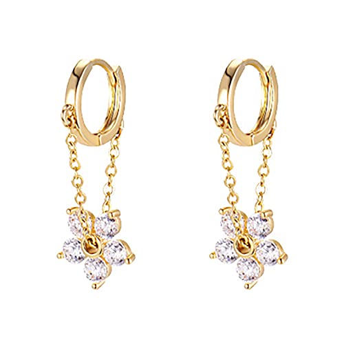 Reffeer 925 Sterling Silber Blumen Creolen für Frauen Blumen Ohrringe Tropfen (B-Gold Plated) von Reffeer