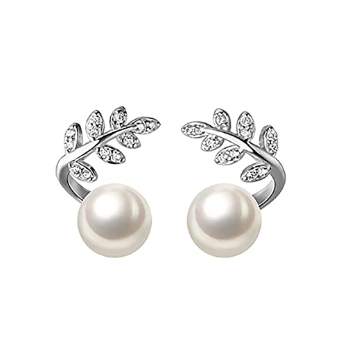 Reffeer Solide 925 Sterling Silber CZ Blätter Crawler Ohrringe Wrap für Frauen Ohrringe Perlen Manschette Ohrringe Piercing Ohrstecker (A-Silber) von Reffeer