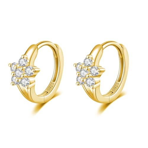 Reffeer Solide 925 Sterling Silber CZ Blumen Creolen Huggie für Frauen Ohrringe Niedliche Gänseblümchen Creolen (B-Gelb) von Reffeer
