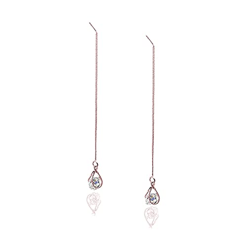 Reffeer 925 Sterling Silber CZ Tropfen Ohrringe für Frauen - Kristall Baumeln Einfädler (C-Rose Gold Plated) von Reffeer