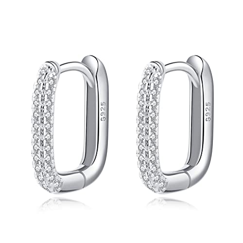 Reffeer Solide 925 Sterling Silber CZ U Creolen für Frauen Ohrringe Kleine klobige Creolen U Dicke Huggie Ohrringe (A-Silber) von Reffeer