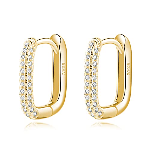 Reffeer Solide 925 Sterling Silber CZ U Creolen für Frauen Ohrringe Kleine klobige Creolen U Dicke Huggie Ohrringe (B-Gelb) von Reffeer