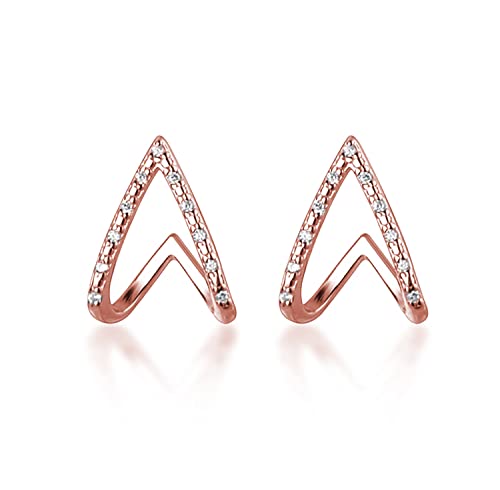 Reffeer Solide 925 Sterling Silber CZ V Manschette Ohrringe Piercings für Frauen Ohrringe Klaue Huggie Ohrringe Ohrstecker (C-Roségold) von Reffeer