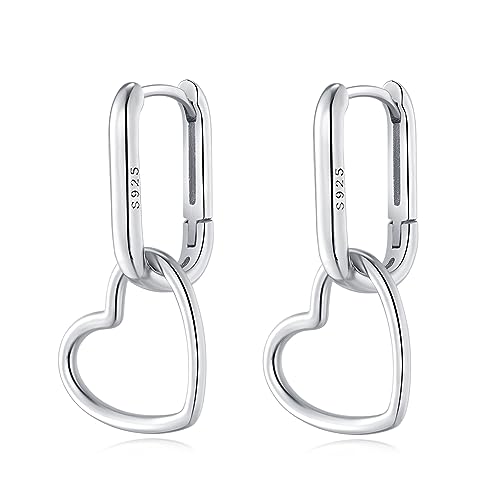 Reffeer 925 Sterling Silber Herz Ohrringe Creolen für Frauen Minimalistische Creolen Huggie Ohrringe Tropfenohrringe (A-Silver) von Reffeer