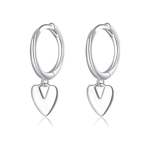Reffeer Solide 925 Sterling Silber Kleine Liebe Herz Tropfen Ohrringe Creolen für Frauen Ohrringe Herz Creolen Huggie (A-Silber) von Reffeer