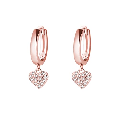 Reffeer Solide 925 Sterling Silber Liebe Herz Kleine Creolen für Frauen Ohrringe CZ Herz Creolen Huggie Drop (C-Roségold) von Reffeer
