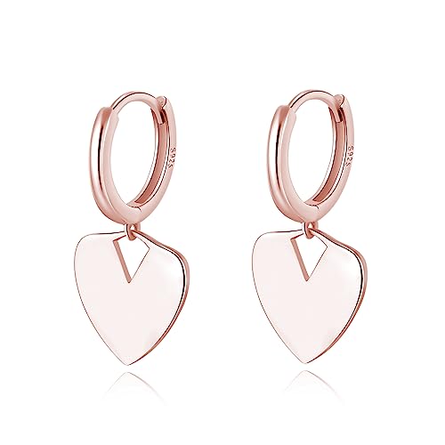 Reffeer Solide 925 Sterling Silber Liebe Herz Tropfen Ohrringe Creolen für Frauen Ohrringe Herz Creolen Baumeln Ohrringe Huggie (C-Roségold) von Reffeer