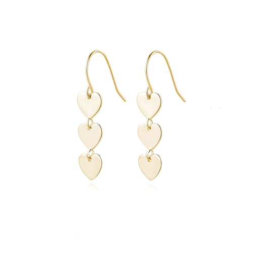 Reffeer Solide 925 Sterling Silber Liebe Herz Tropfen Ohrringe für Frauen Herz Baumeln Ohrringe Haken Ohrringe (B-18K Gold Plated) von Reffeer