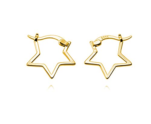 Reffeer Solide 925 Sterling Silber Minimalistische Creolen Niedliche Glänzende Stern Ohrringe Für Frauen Ohrringe (B-Gelb) von Reffeer