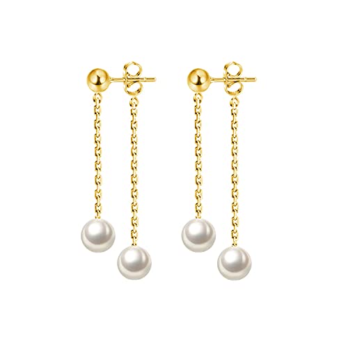 Reffeer 925 Sterling Silber Perle Baumeln Ohrringe Kette Tropfen für Frauen - Quaste (B-Gelb) von Reffeer