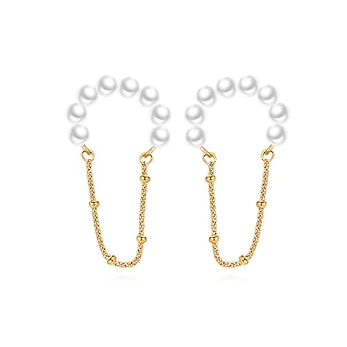 Reffeer Solide 925 Sterling Silber Perlen Manschette Ohrringe Kette für Frauen Perlen Knorpel Wrap Ohrringe Kein Piercing (B-Gelb) von Reffeer