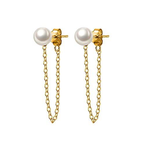 Reffeer Solide 925 Sterling Silber Perlenkette Baumelnde Ohrringe Quaste für Frauen Ohrringe Perlenkette Tropfenohrringe Ohrstecker (B-Gelb) von Reffeer