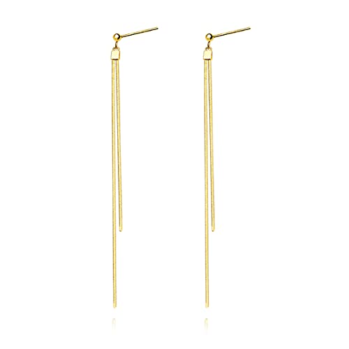 Reffeer Solide 925 Sterling Silber Quaste Kette Baumeln Ohrringe für Frauen Lange Baumeln Tropfen Ohrringe Linie Ohrringe Lange Ohrringe (B-18K Gold Plated) von Reffeer