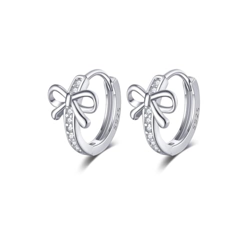 Reffeer Solide 925 Sterling Silber Schleife Creolen Huggies für Frauen Schleife Creolen CZ Huggies (A-Silber) von Reffeer