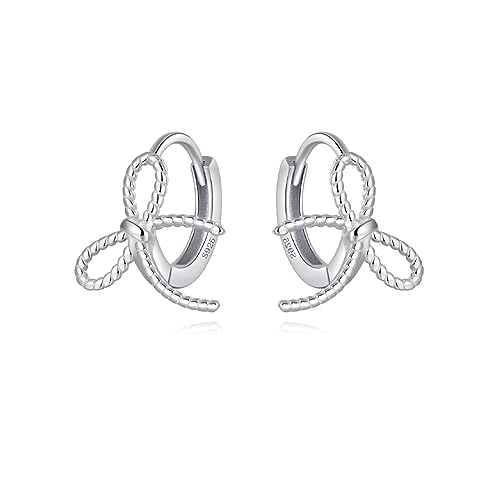 Reffeer Solide 925 Sterling Silber Schleife Creolen Huggies für Frauen Bowknot Creolen Kleine Ohrringe (A-Silver) von Reffeer