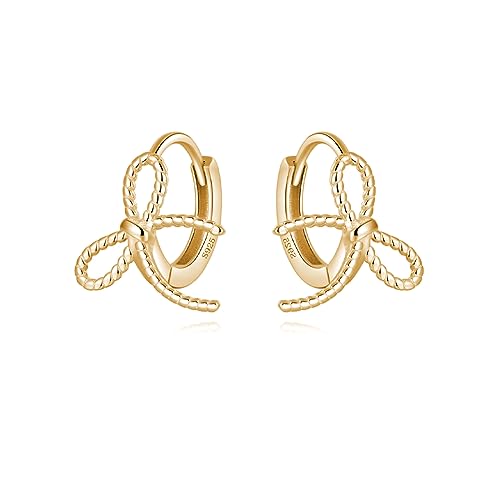 Reffeer Solide 925 Sterling Silber Schleife Creolen Huggies für Frauen Creolen Kleine Ohrringe (B-18K Gold Plated) von Reffeer