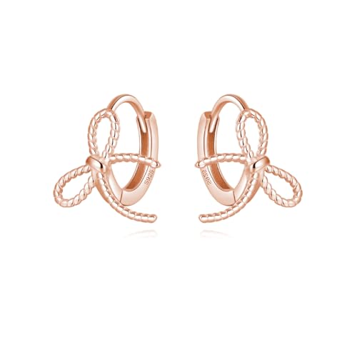 Reffeer Solide 925 Sterling Silber Schleife Creolen Huggies für Frauen Bowknot Creolen Kleine Ohrringe (C-Rose Gold Plated) von Reffeer