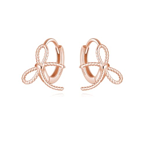 Reffeer Solide 925 Sterling Silber Schleife Creolen Huggies für Frauen MädchenBowknot Creolen Kleine Ohrringe (C-Rose Gold Plated) von Reffeer