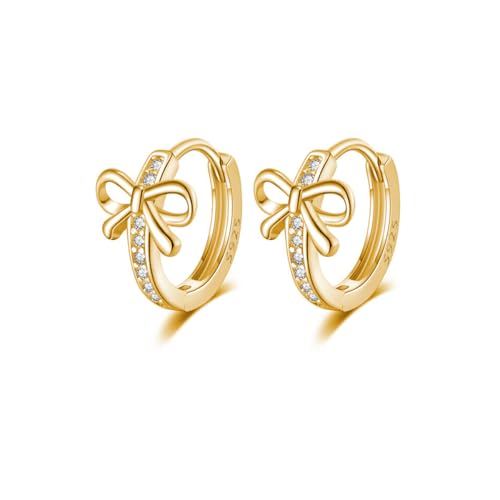 Reffeer Solide 925 Sterling Silber Schleife Creolen Huggies für Frauen Schleife Creolen CZ Huggies (B-Gelb) von Reffeer