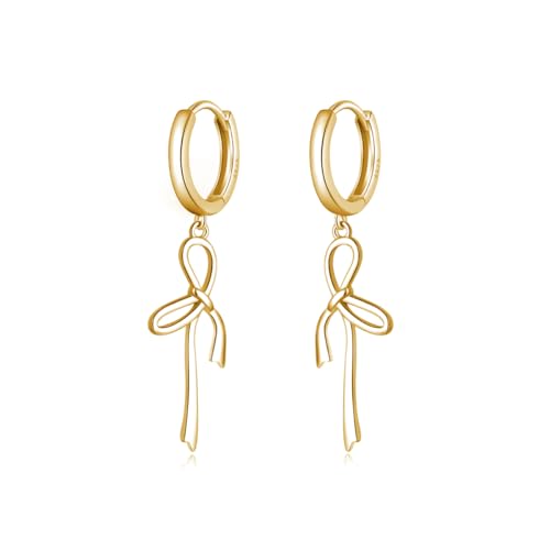 Reffeer Solide 925 Sterling Silber Schleife Creolen Tropfen für Frauen Schleife Creolen Huggies (B-Gelb) von Reffeer