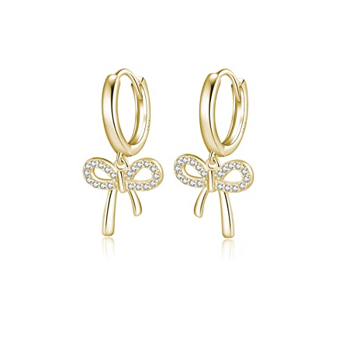 Reffeer Solide 925 Sterling Silber Schleife Creolen für Frauen Schleife Baumeln Ohrringe Schleife Huggie Ohrringe Tropfen (B-18K Gold Plated) von Reffeer