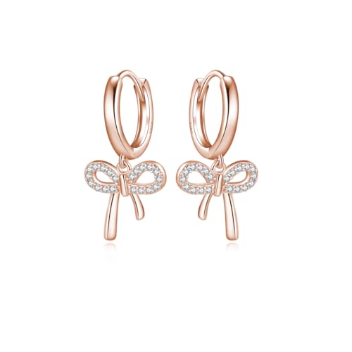 Reffeer Solide 925 Sterling Silber Schleife Creolen für Frauen Schleife Baumeln Ohrringe Schleife Huggie Ohrringe Tropfen (C-Rose Gold Plated) von Reffeer