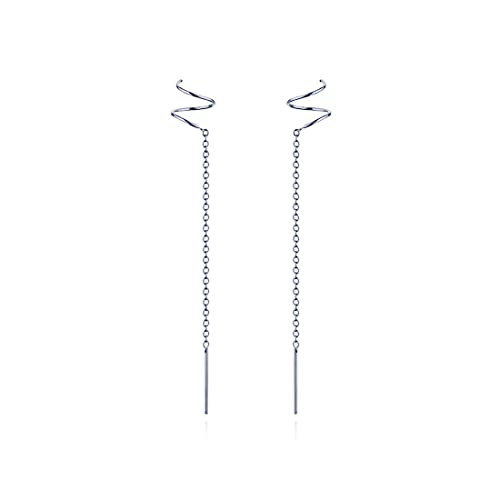 Reffeer Solide 925 Sterling Silber Spirale Quaste Einfädler Ohrringe für Frauen Twist Kette Baumeln Ohrringe Tropfen (A-Silber) von Reffeer