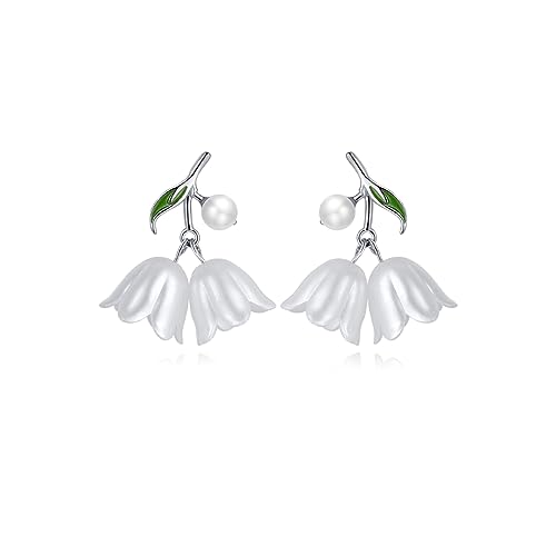 Reffeer Solide 925 Sterling Silber Tulpe Blume Tropfen Ohrringe für Frauen Niedliche Blumen Tropfen Ohrringe Perlen (A-Silber) von Reffeer