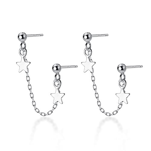 Reffeer 925 Sterling Silber Zwei Piercing Niedliche Kugel Stern Ohrstecker Kette Kletterer Manschette Ohrringe Helix für Frauen (A-Silber) von Reffeer