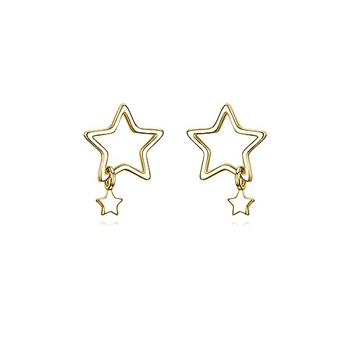 Reffeer Stern-Ohrstecker aus massivem 925er-Sterlingsilber für Damen, niedliche Stern-Ohrstecker (B-Gelb) von Reffeer