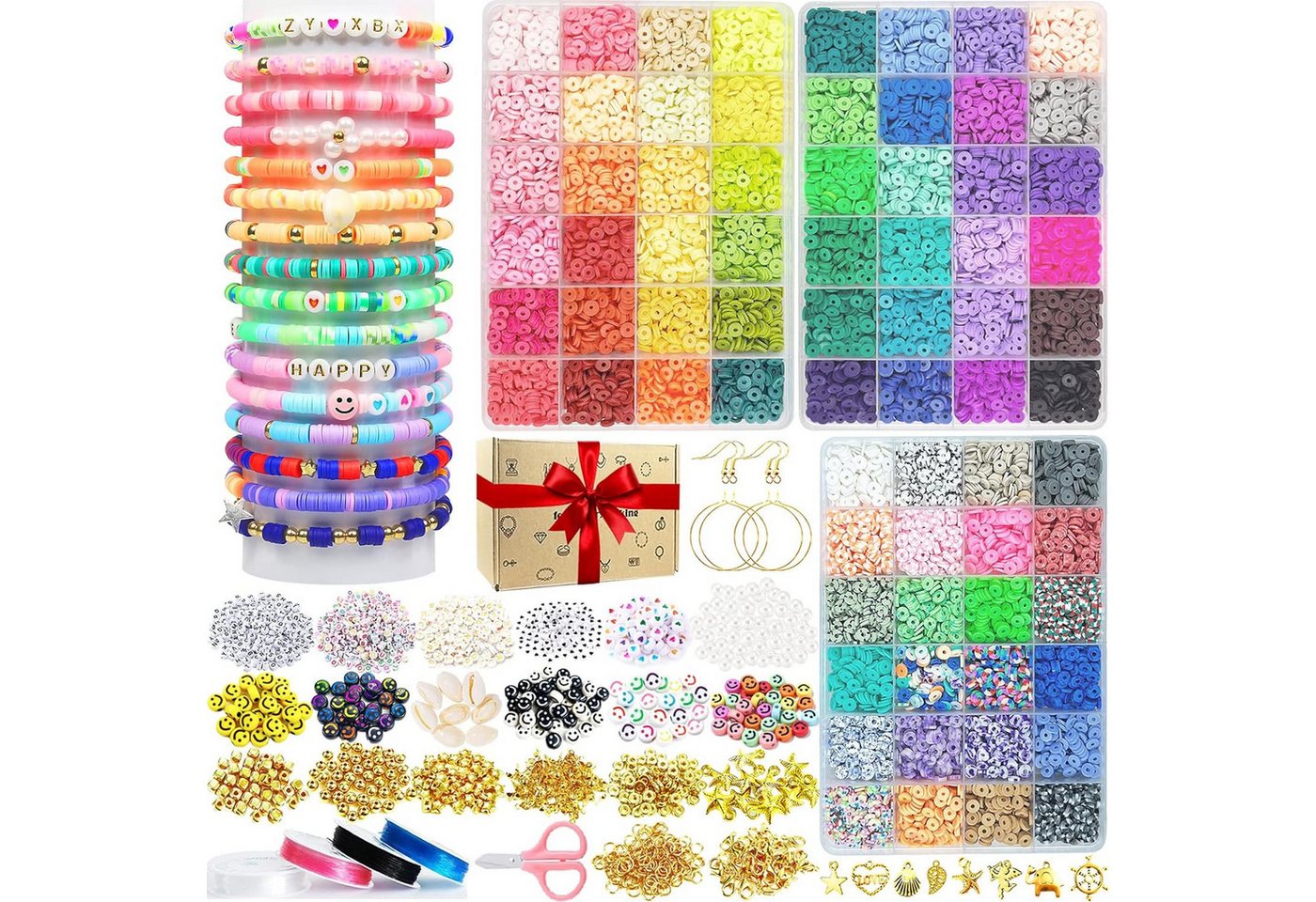 Refined Living Schmuckset Bastelperlen, 72 Farben 11520 Stück Perlen Set, Armband DIY Set (Perlen Set Zum Auffädeln, 6mm Perlen für Armbänder, Enthält 11520 Perlen, 358 Buchstaben, 125 Farbperlen, 50 Herzperlen und mehr. Armband Perlen Set, Perlenset Polymer Clay Beads, 1-tlg., Buchstabenperlen für Schmuck, Perlen für Kinder Erwachsene), Perfekt für Armbänder, Halsketten & Fußketten & Schlüsselanhänger von Refined Living