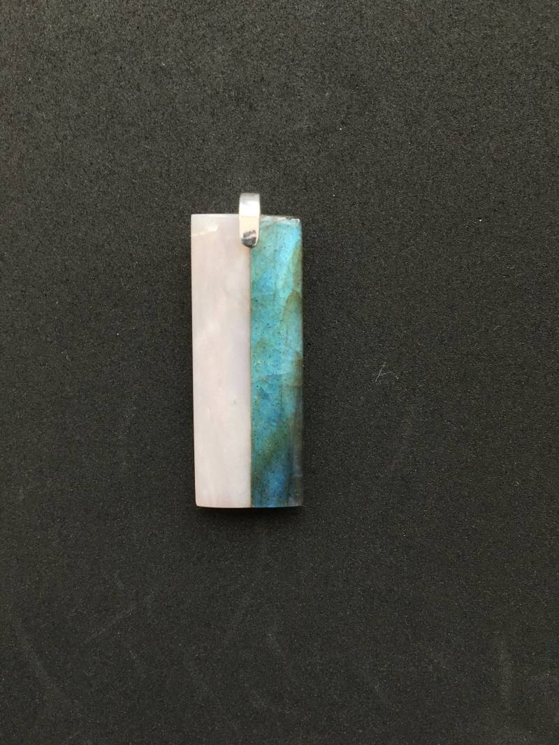 Rosa Opal Halskette Auffällige Labradorit Anhänger Naturstein Coole Zweifarbige Minimalist Rechteck von RefinedNatureJewels