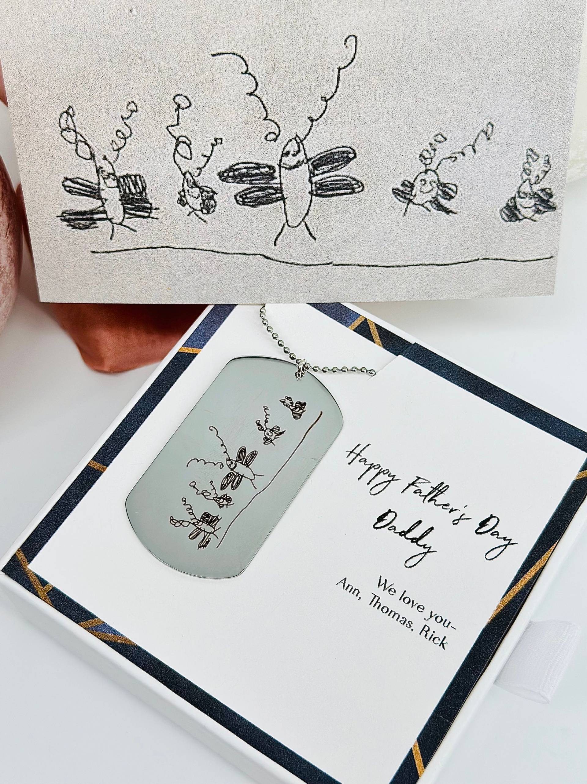 Echte Kinder Zeichnung Halskette - Handschrift Vatertag Personalisiert Geschenke Für Ihn Herren Dog Tag Ehemann Geschenk von ReflectionOfMemories